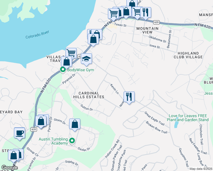 map of restaurants, bars, coffee shops, grocery stores, and more near 3010 Pamella Court in Austin