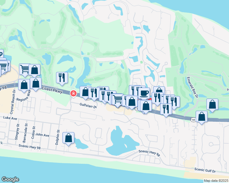 map of restaurants, bars, coffee shops, grocery stores, and more near 330 Vinings Way Boulevard in Destin
