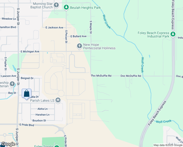 map of restaurants, bars, coffee shops, grocery stores, and more near 21035 Doc McDuffie Road in Foley