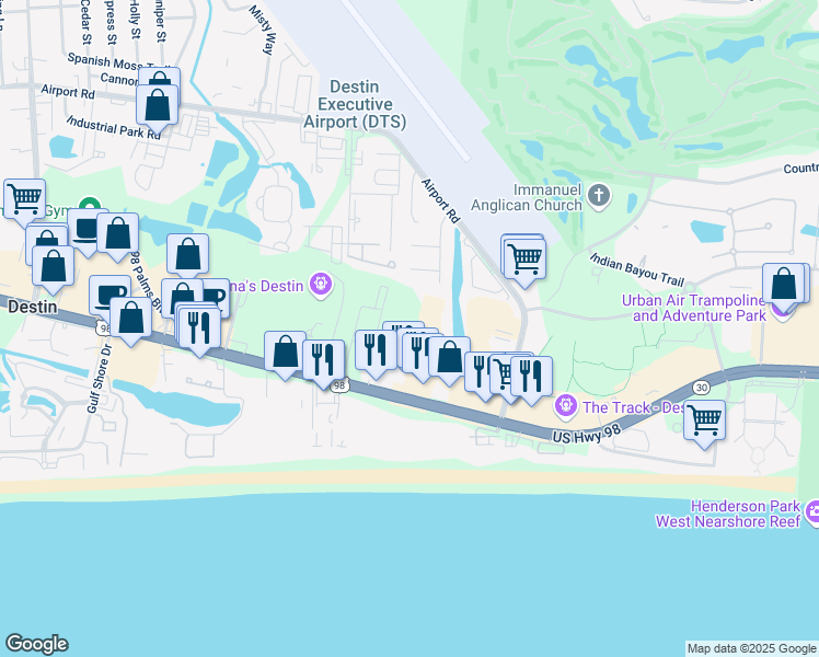 map of restaurants, bars, coffee shops, grocery stores, and more near 1035 Hwy 98 E in Destin
