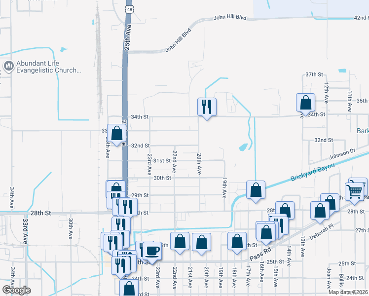 map of restaurants, bars, coffee shops, grocery stores, and more near 2029 32nd Street in Gulfport