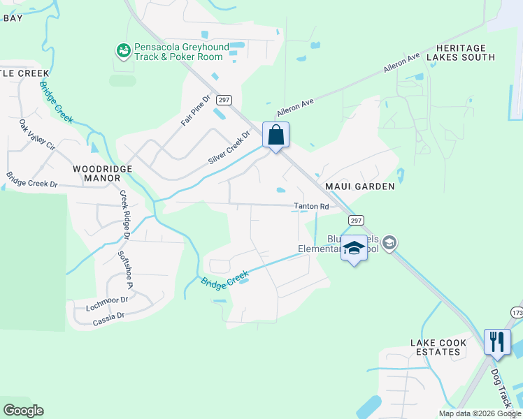 map of restaurants, bars, coffee shops, grocery stores, and more near 10419 Tanton Road in Pensacola