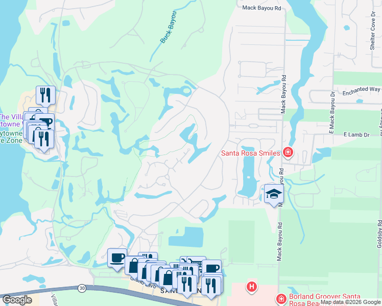 map of restaurants, bars, coffee shops, grocery stores, and more near 1328 Ravens Run West in Miramar Beach