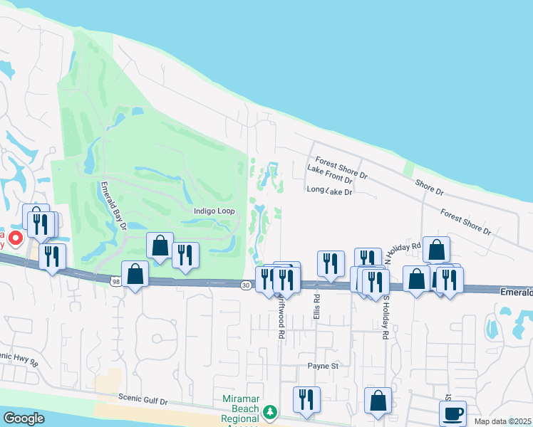 map of restaurants, bars, coffee shops, grocery stores, and more near 472 Indigo Loop in Destin