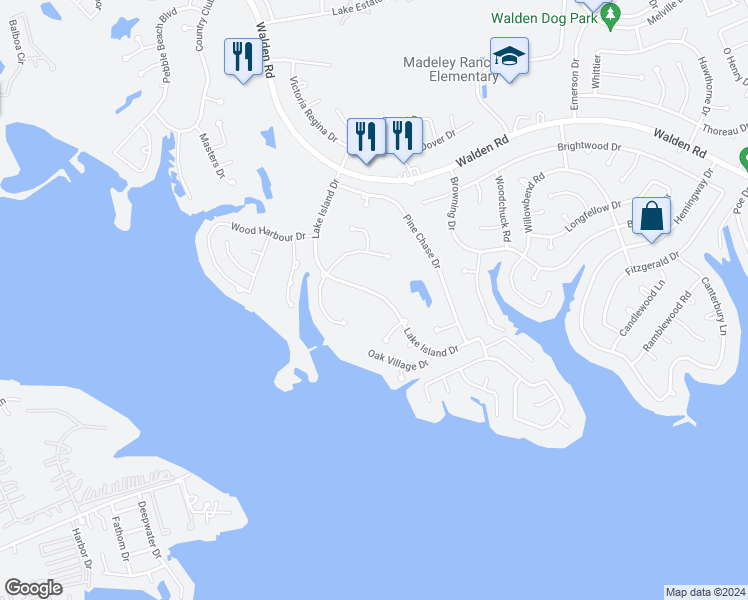 map of restaurants, bars, coffee shops, grocery stores, and more near 3127 Lake Island Drive in Montgomery