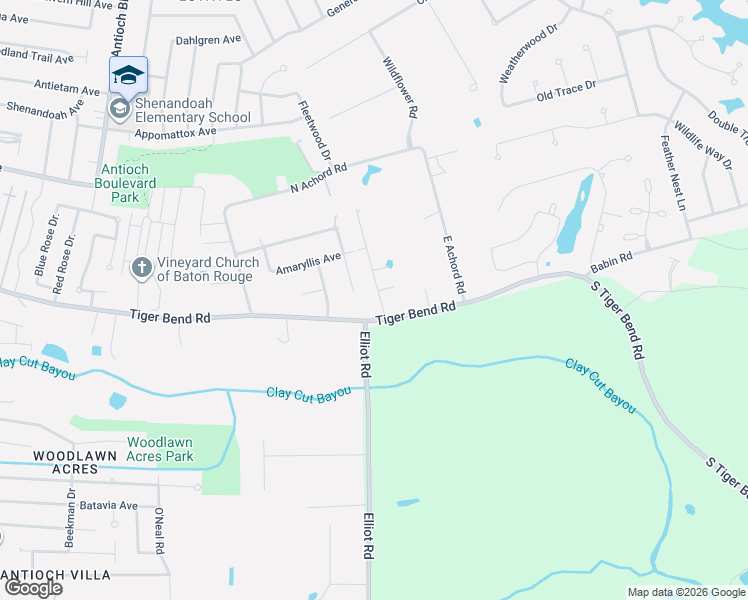 map of restaurants, bars, coffee shops, grocery stores, and more near 17761 Tiger Bend Road in Baton Rouge