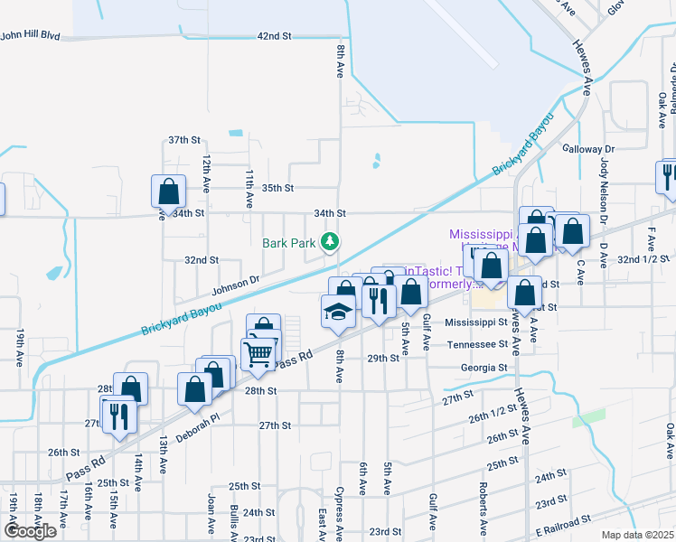 map of restaurants, bars, coffee shops, grocery stores, and more near 3103-3104 8th Avenue in Gulfport