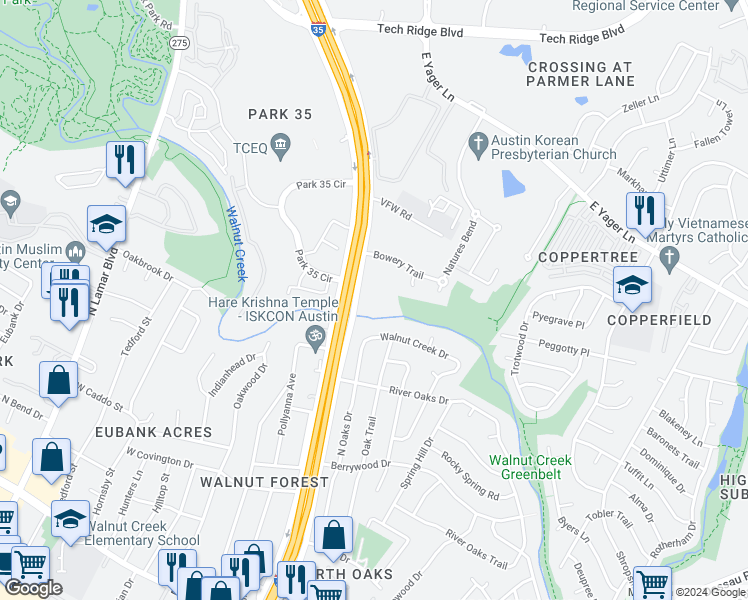 map of restaurants, bars, coffee shops, grocery stores, and more near in Austin