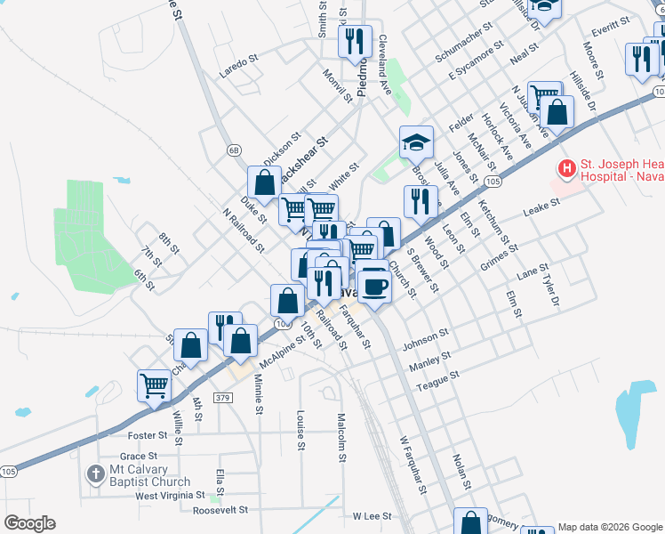 map of restaurants, bars, coffee shops, grocery stores, and more near 111 North Lasalle Street in Navasota