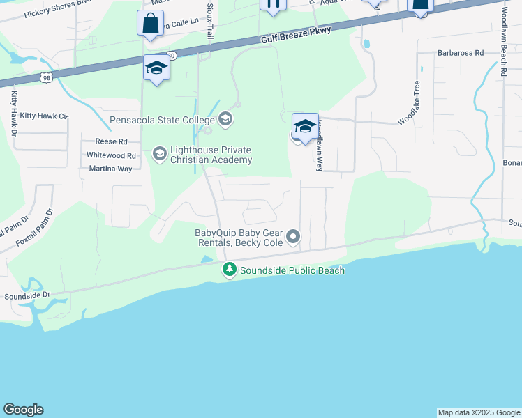 map of restaurants, bars, coffee shops, grocery stores, and more near 5099 Ring Rose Court in Gulf Breeze