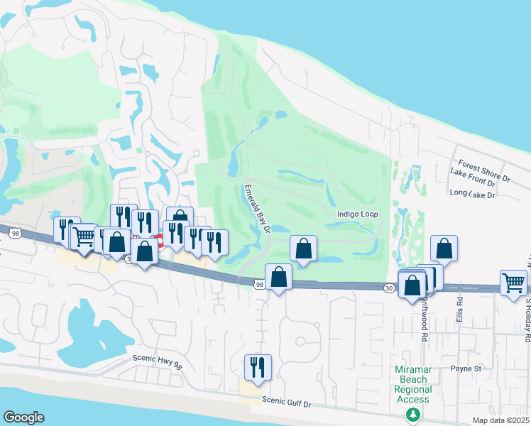 map of restaurants, bars, coffee shops, grocery stores, and more near 17 Azure Place in Destin