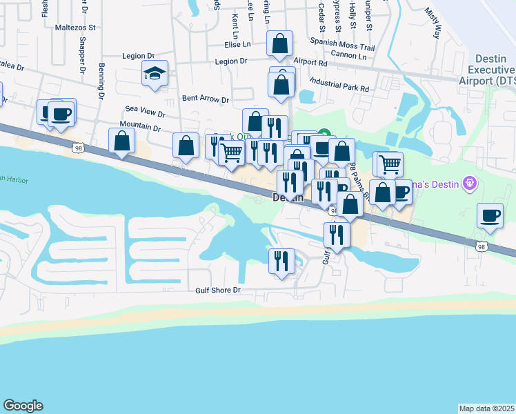 map of restaurants, bars, coffee shops, grocery stores, and more near 770 Florida 30 in Destin