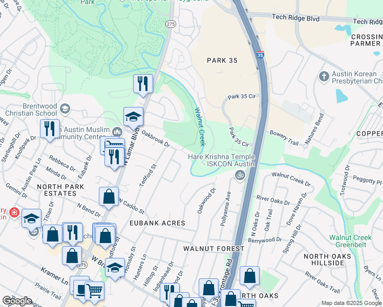 map of restaurants, bars, coffee shops, grocery stores, and more near 304 Cedarbrook Court in Austin
