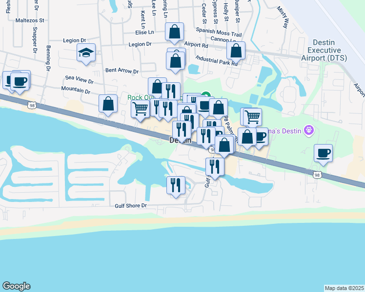 map of restaurants, bars, coffee shops, grocery stores, and more near 775 Gulf Shore Drive in Destin