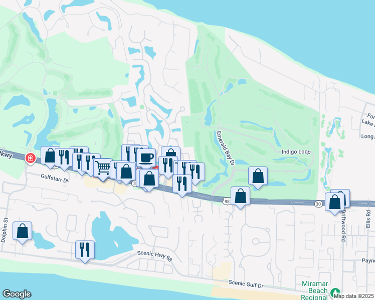 map of restaurants, bars, coffee shops, grocery stores, and more near 190 Wekiva Cove in Destin