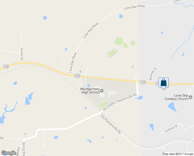 map of restaurants, bars, coffee shops, grocery stores, and more near 22972 Texas 105 in Montgomery