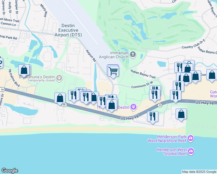 map of restaurants, bars, coffee shops, grocery stores, and more near 1230 Airport Road in Destin