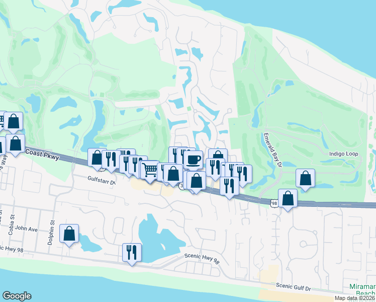 map of restaurants, bars, coffee shops, grocery stores, and more near 4682 Amhurst Circle in Destin