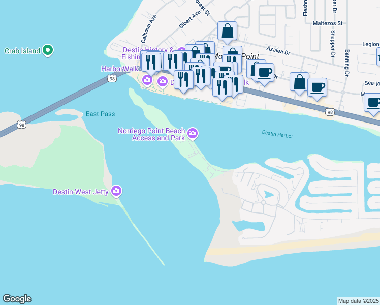 map of restaurants, bars, coffee shops, grocery stores, and more near in Destin