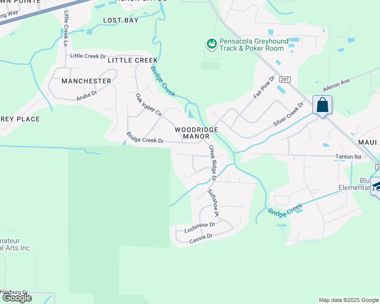 map of restaurants, bars, coffee shops, grocery stores, and more near 10913 Bridge Creek Drive in Pensacola