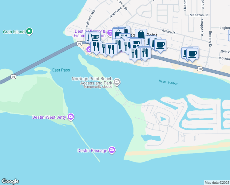 map of restaurants, bars, coffee shops, grocery stores, and more near 110 Gulf Shore Drive in Destin