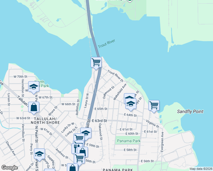 map of restaurants, bars, coffee shops, grocery stores, and more near 8066 Sterling Street in Jacksonville