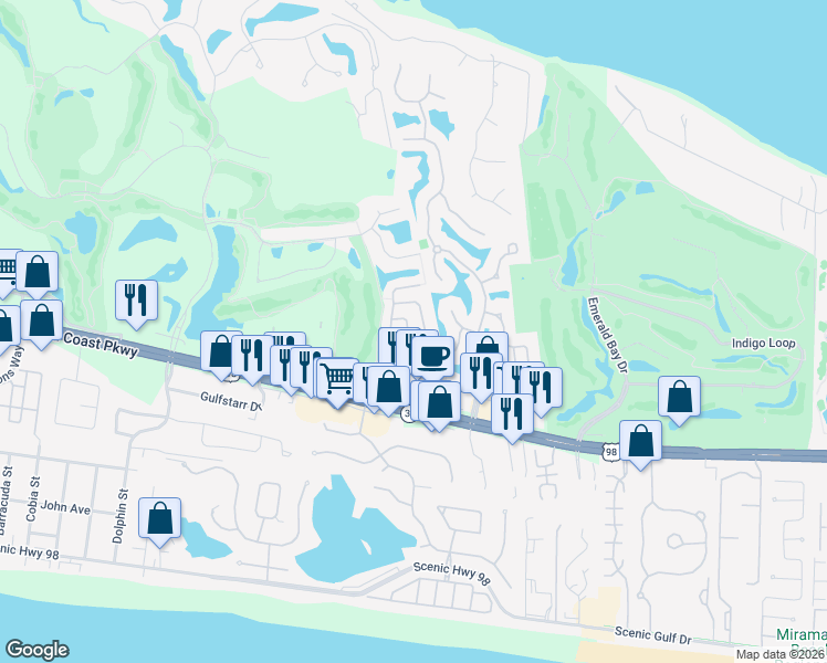 map of restaurants, bars, coffee shops, grocery stores, and more near 229 Inverrary Drive in Destin