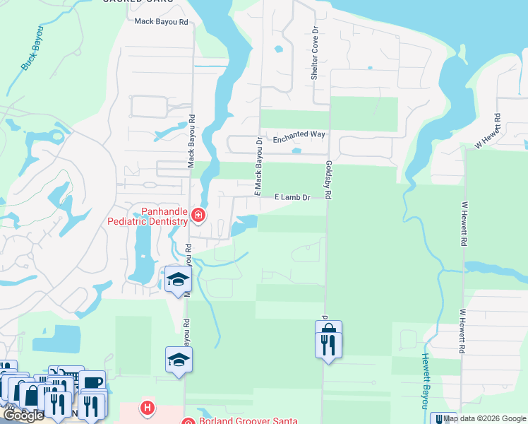 map of restaurants, bars, coffee shops, grocery stores, and more near 52 East Lamb Drive in Santa Rosa Beach