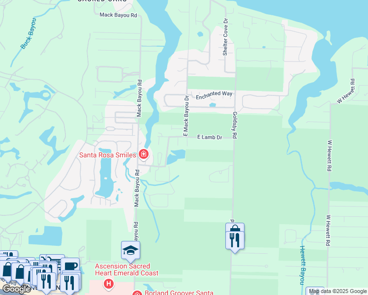 map of restaurants, bars, coffee shops, grocery stores, and more near 50 Rosin Cup Circle in Santa Rosa Beach