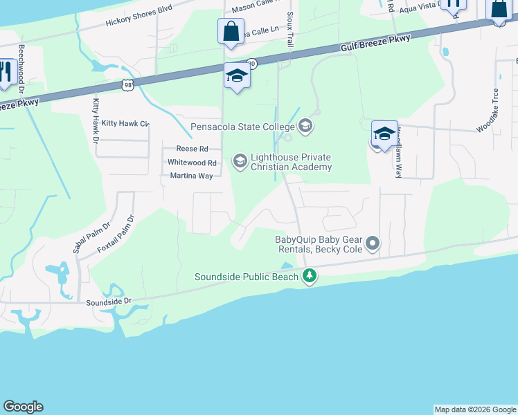 map of restaurants, bars, coffee shops, grocery stores, and more near 4972 Berkeley Forest Boulevard in Gulf Breeze