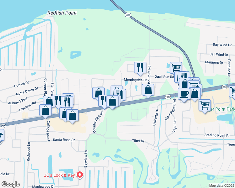 map of restaurants, bars, coffee shops, grocery stores, and more near 3351 Green Briar Circle in Gulf Breeze