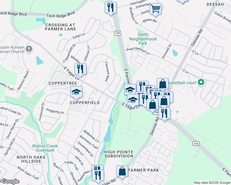 map of restaurants, bars, coffee shops, grocery stores, and more near 12307 Little Fatima Lane in Austin