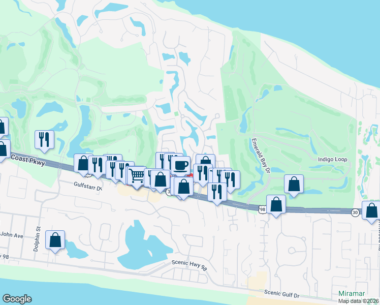 map of restaurants, bars, coffee shops, grocery stores, and more near 238 Apopka Cove in Destin