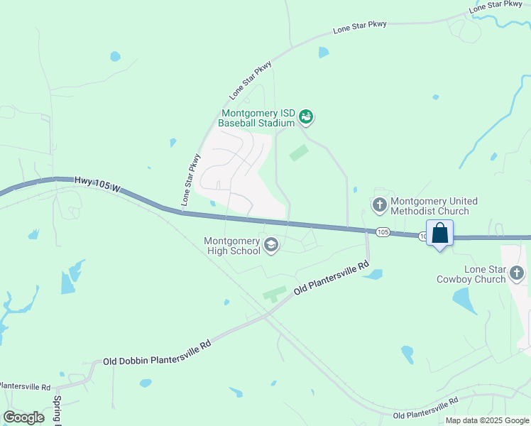 map of restaurants, bars, coffee shops, grocery stores, and more near 22870 Texas 105 in Montgomery