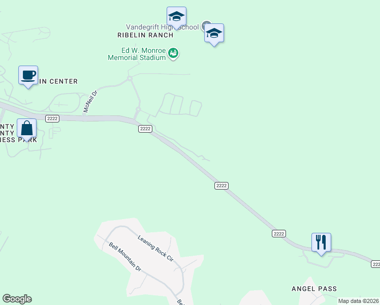 map of restaurants, bars, coffee shops, grocery stores, and more near 9346-9586 Ranch to Market 2222 in Austin