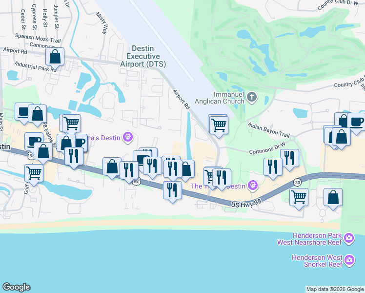 map of restaurants, bars, coffee shops, grocery stores, and more near 1235 Quail Lake Boulevard in Destin