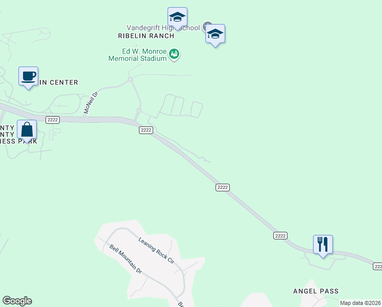 map of restaurants, bars, coffee shops, grocery stores, and more near 9346-9586 Ranch to Market 2222 in Austin