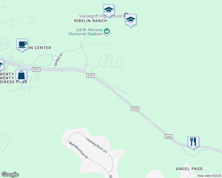 map of restaurants, bars, coffee shops, grocery stores, and more near 9346 Ranch to Market Road 2222 in Austin