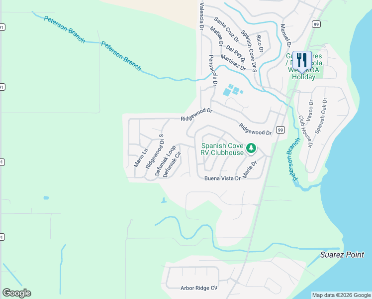 map of restaurants, bars, coffee shops, grocery stores, and more near 126 Defuniak Loop in Lillian