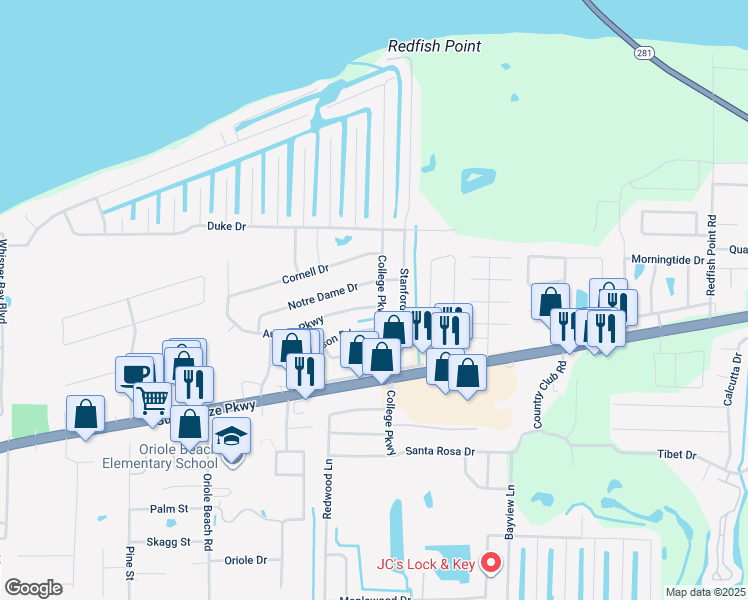 map of restaurants, bars, coffee shops, grocery stores, and more near 3246 Auburn Parkway in Gulf Breeze