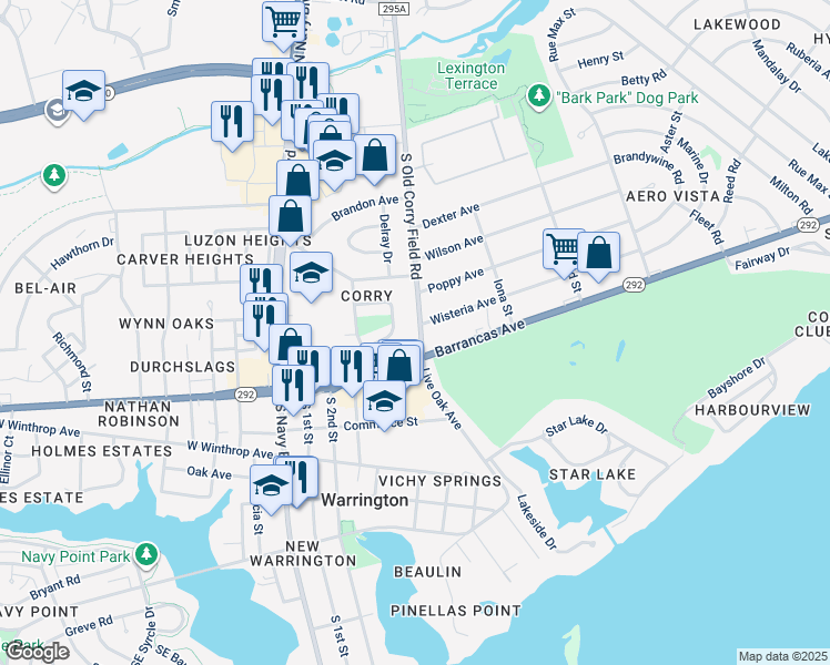 map of restaurants, bars, coffee shops, grocery stores, and more near 1233 South Old Corry Field Road in Pensacola