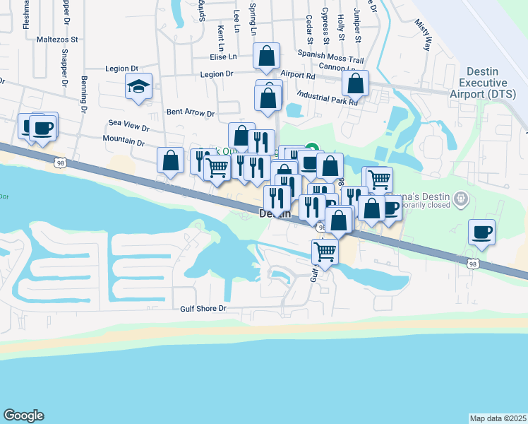map of restaurants, bars, coffee shops, grocery stores, and more near in Destin