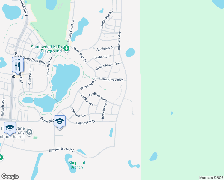 map of restaurants, bars, coffee shops, grocery stores, and more near 3259 Hemingway Boulevard in Tallahassee