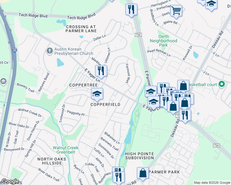 map of restaurants, bars, coffee shops, grocery stores, and more near 12293 Mulligan Glen Court in Austin