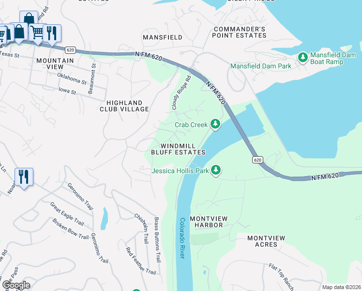 map of restaurants, bars, coffee shops, grocery stores, and more near 3703 Cloudy Ridge Road in Austin