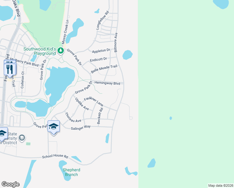 map of restaurants, bars, coffee shops, grocery stores, and more near 4028 Poets Trail in Tallahassee