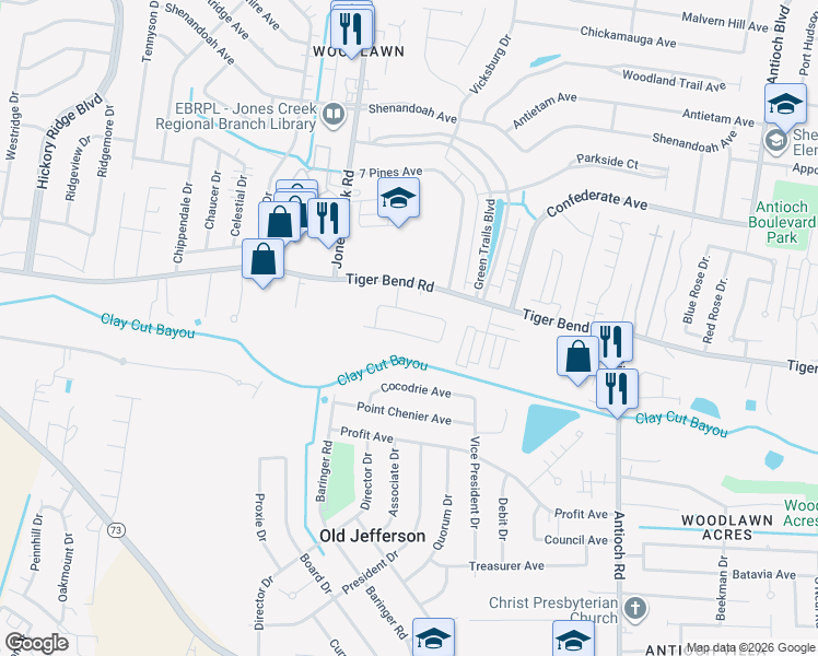map of restaurants, bars, coffee shops, grocery stores, and more near 15125 Wax Myrtle Avenue in Baton Rouge