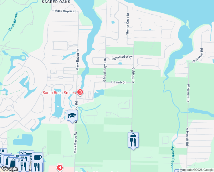 map of restaurants, bars, coffee shops, grocery stores, and more near 52 East Lamb Drive in Santa Rosa Beach
