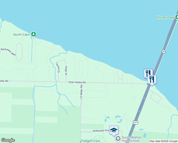 map of restaurants, bars, coffee shops, grocery stores, and more near 260 Huck N Toms Road in Santa Rosa Beach