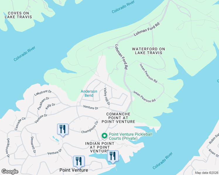 map of restaurants, bars, coffee shops, grocery stores, and more near 428 Summit Ridge Drive North in Lago Vista